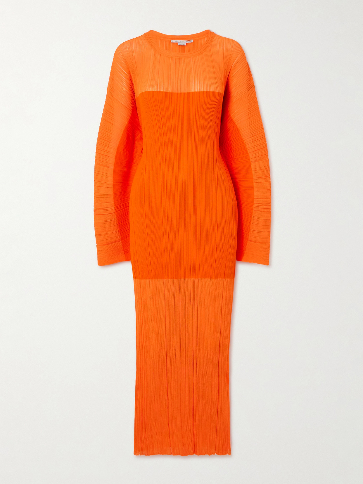 Stella Mccartney + Net Sustain Plissé-knit Midi Dress In Orange