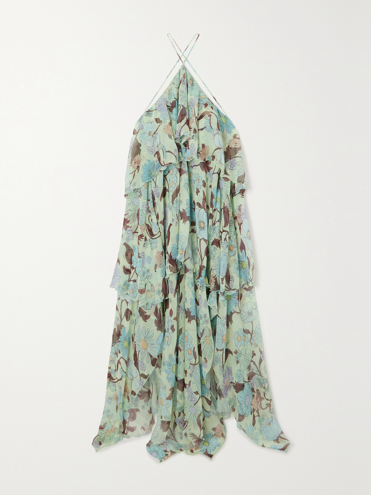 Stella McCartney Ruffled Floral-print Silk-chiffon Halterneck Maxi Dress - Green