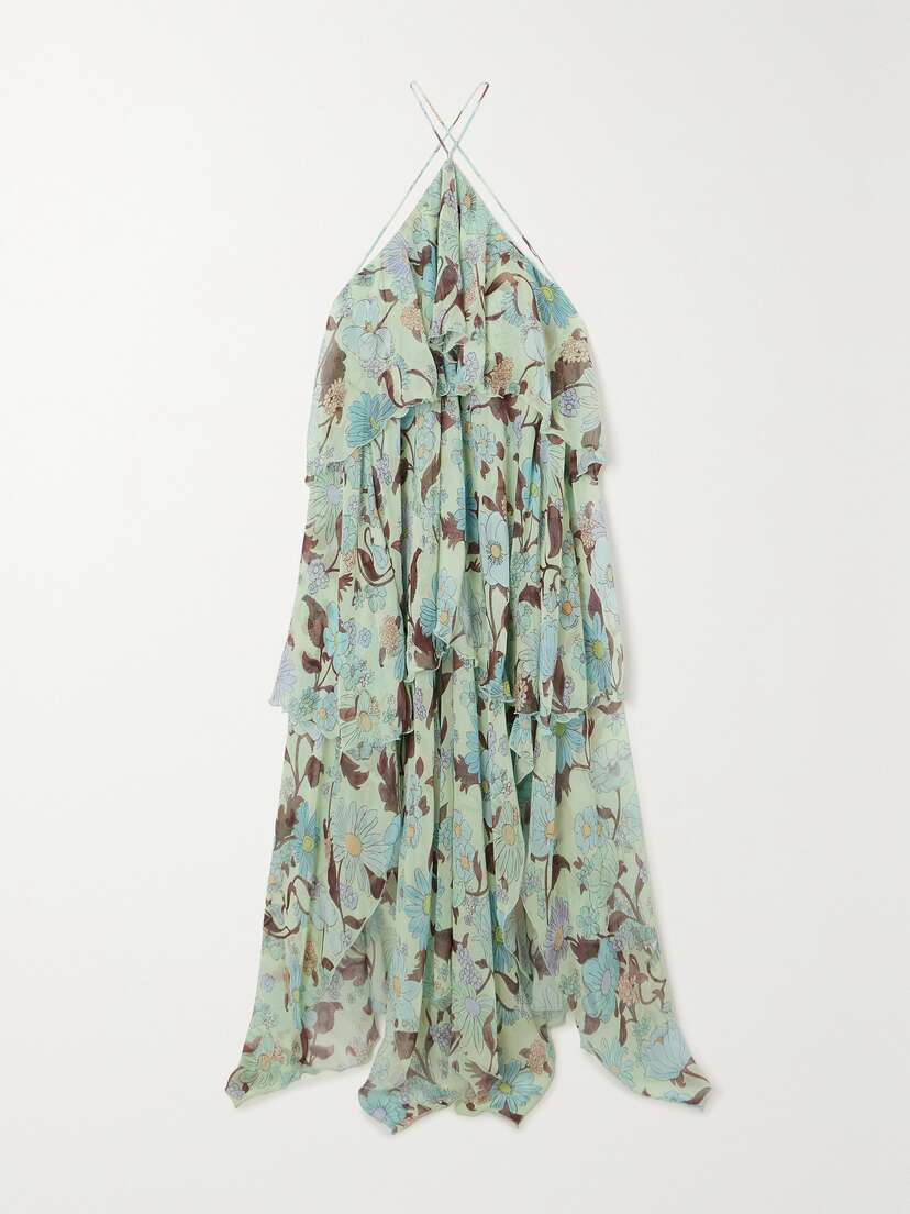 Stella McCartney Ruffled Floral-print Silk-chiffon Halterneck Maxi Dress