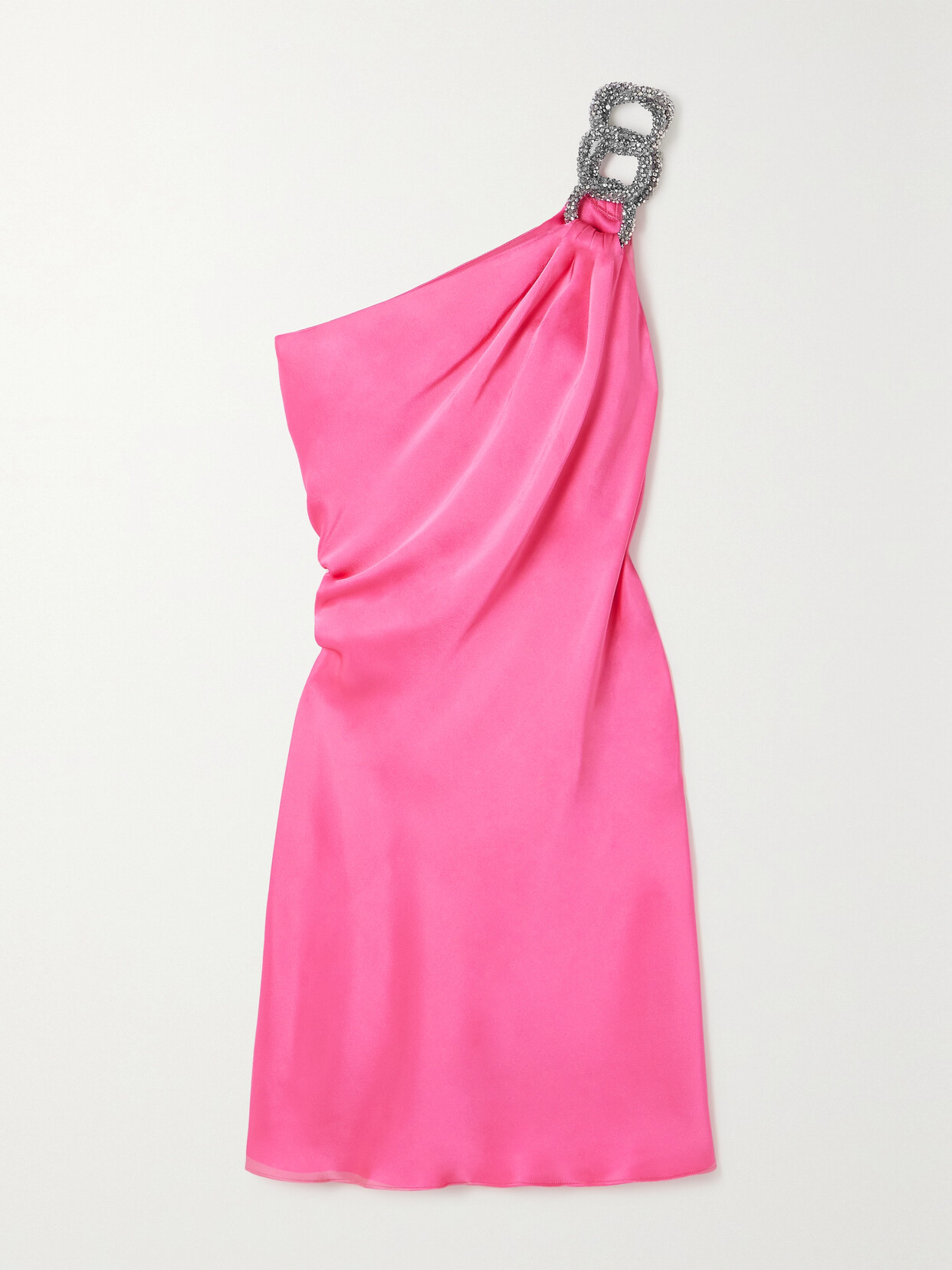 Shop Stella Mccartney Falabella One-shoulder Crystal-embellished Satin Mini Dress In Pink