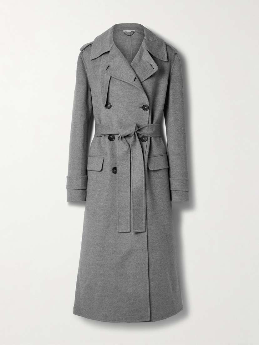 Stella McCartney + Net Sustain Belted Double-breasted Wool-felt Trench Coat