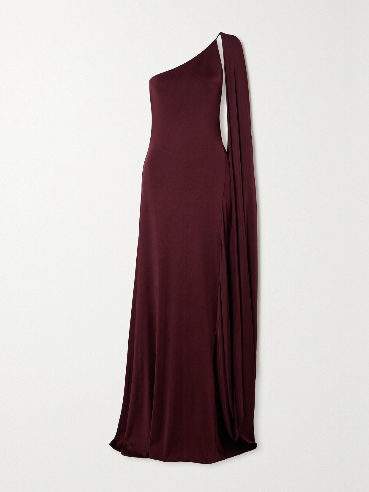 Shop Stella Mccartney + Net Sustain Cape-effect One-shoulder Satin Gown In Burgundy