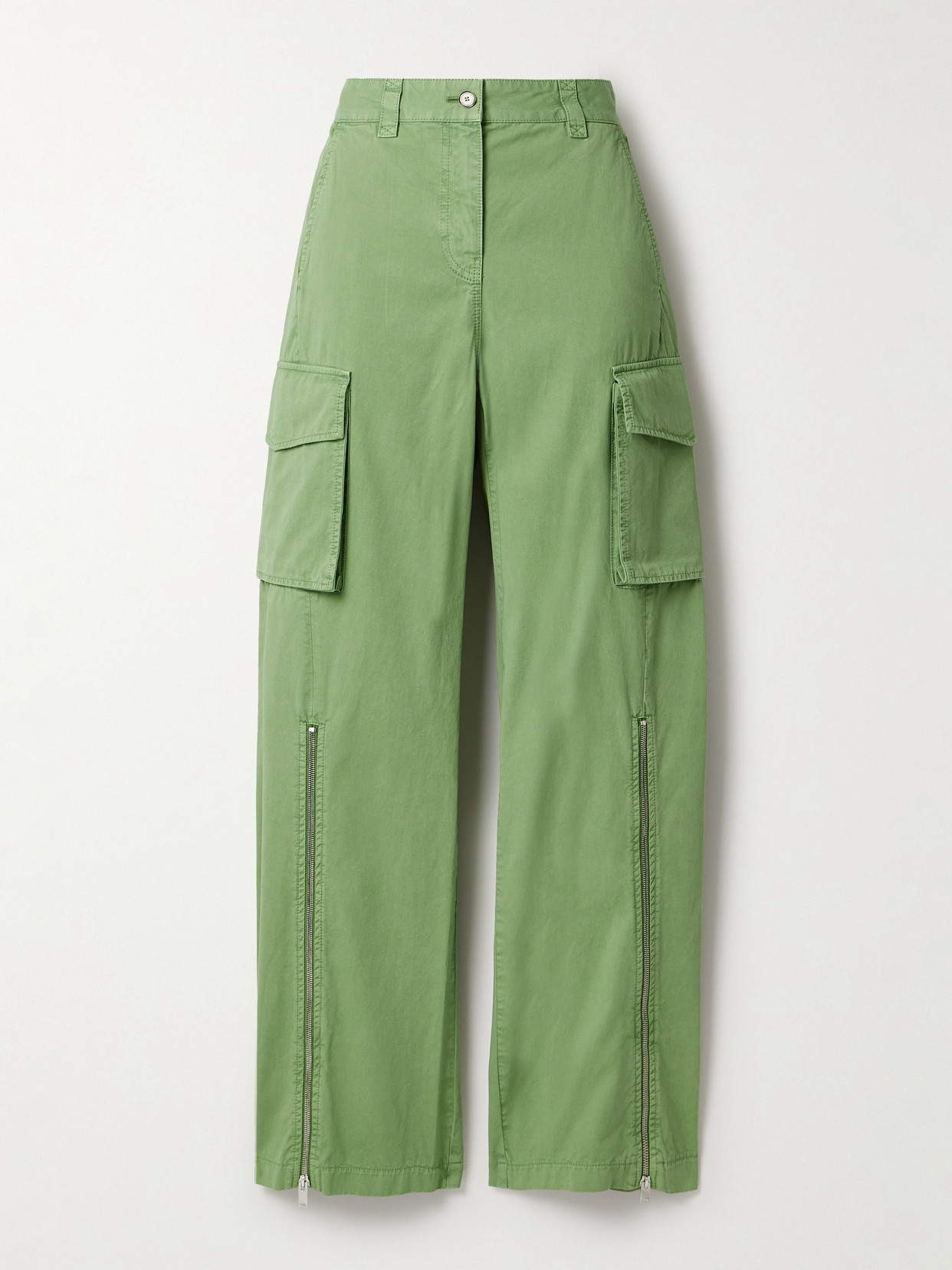 Stella Mccartney + Net Sustain Corduroy-trimmed Organic Cotton-twill Wide-leg Pants In Green