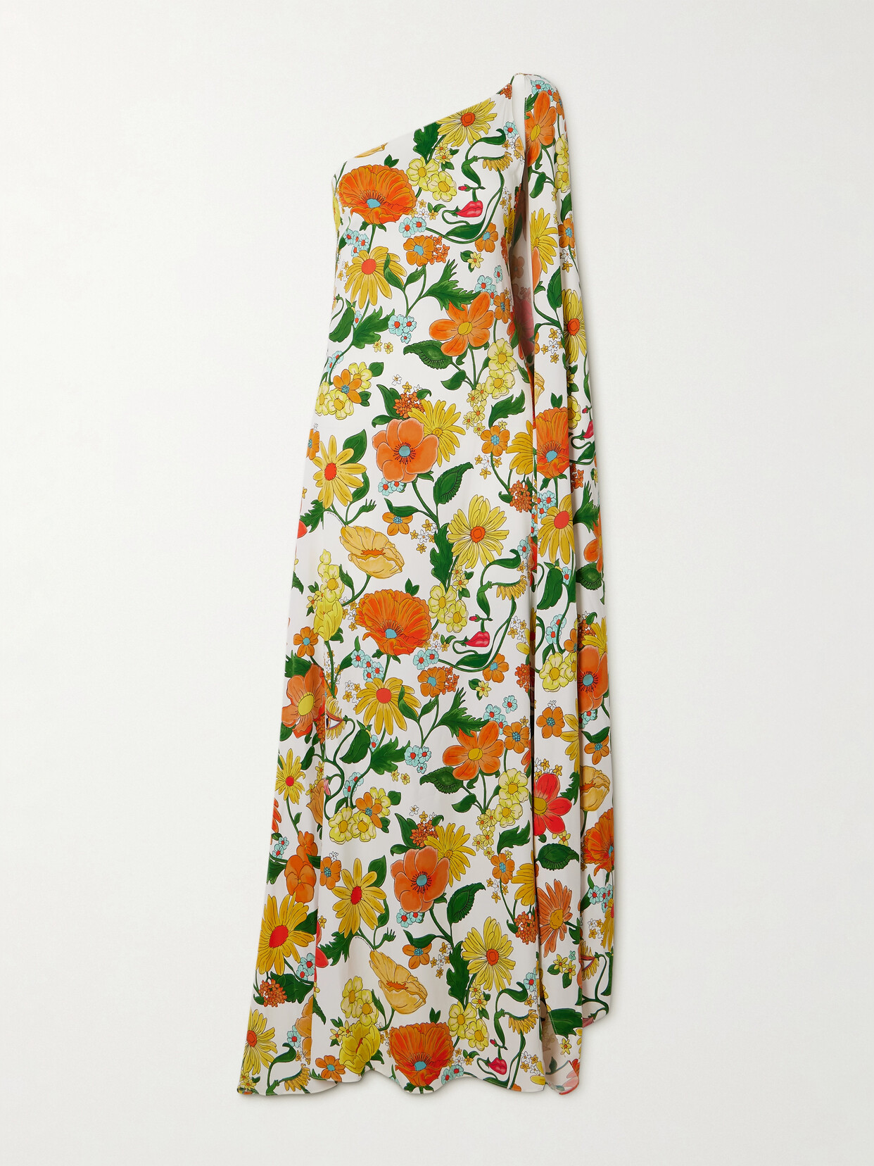 Shop Stella Mccartney + Net Sustain One-shoulder Open-back Floral-print Twill Gown In Yellow