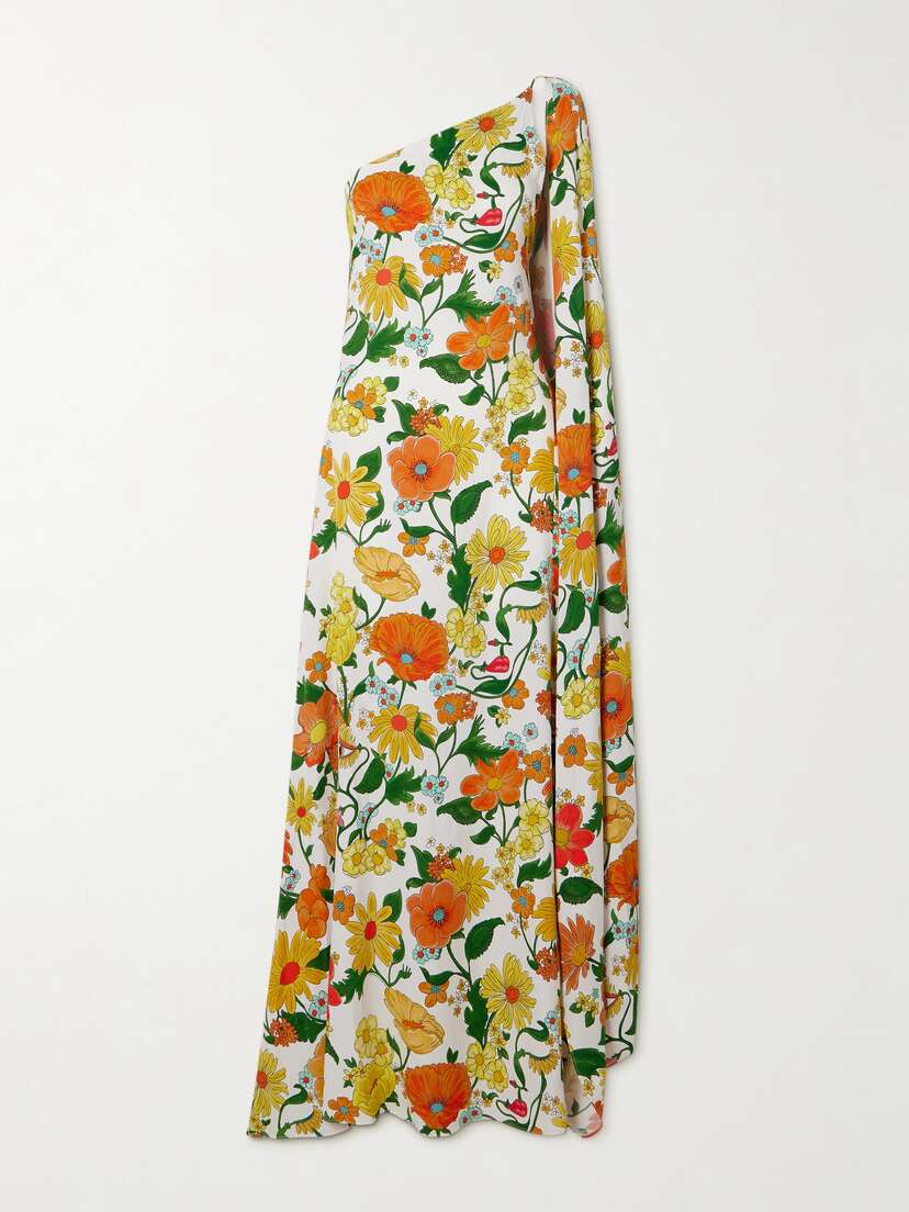 Stella McCartney + Net Sustain One-shoulder Open-back Floral-print Twill Gown