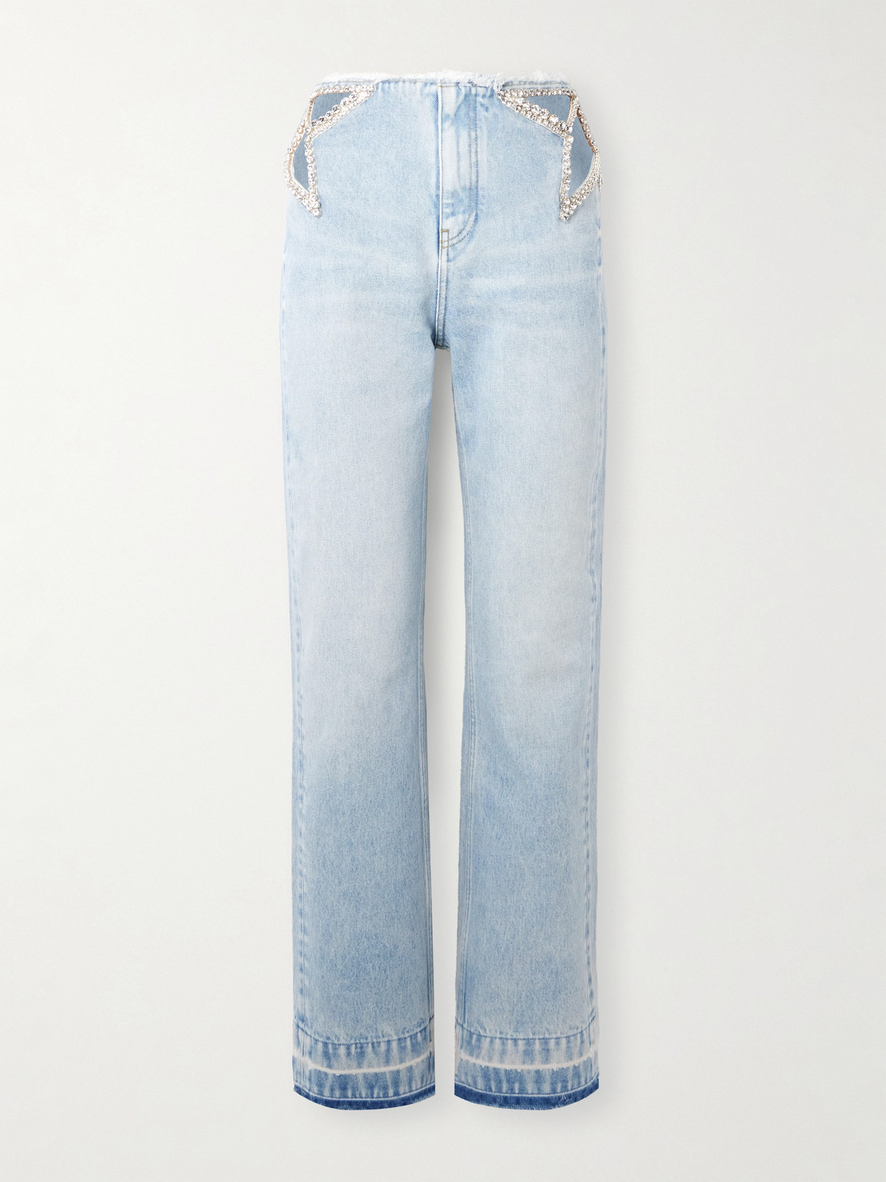 Stella Mccartney + Net Sustain Crystal-embellished Cutout Organic Jeans In Blue