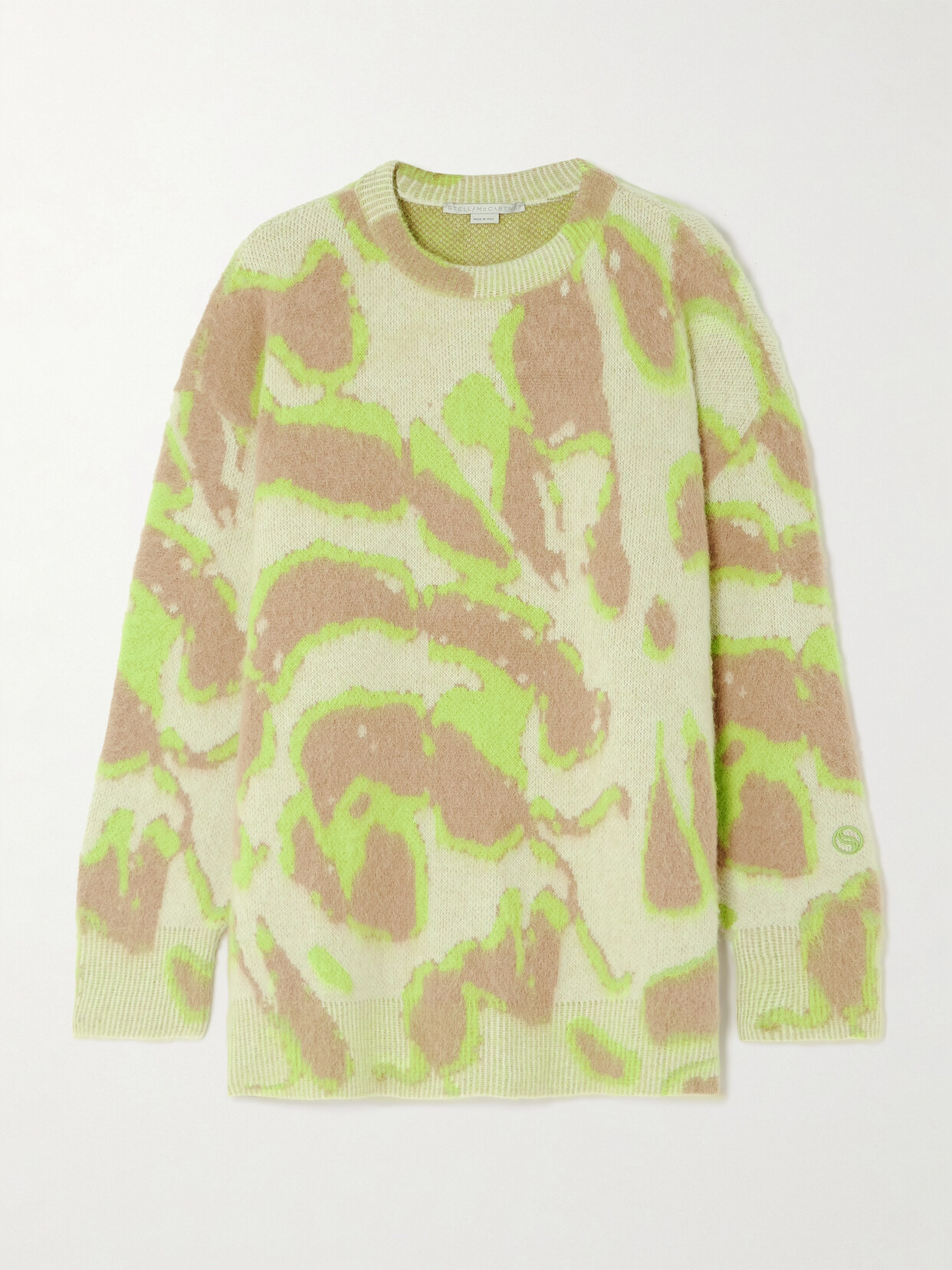 Shop Stella Mccartney + Net Sustain Cutout Brushed Jacquard-knit Sweater In Green