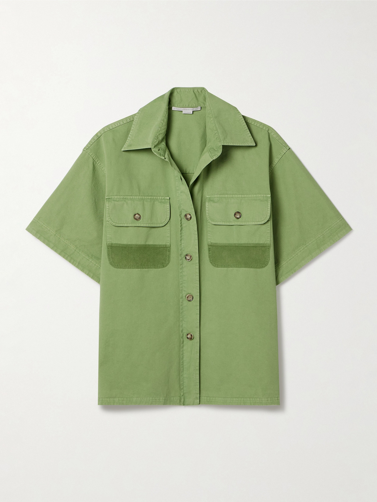 Stella McCartney + Net Sustain Corduroy-trimmed Cotton-twill Shirt - Green