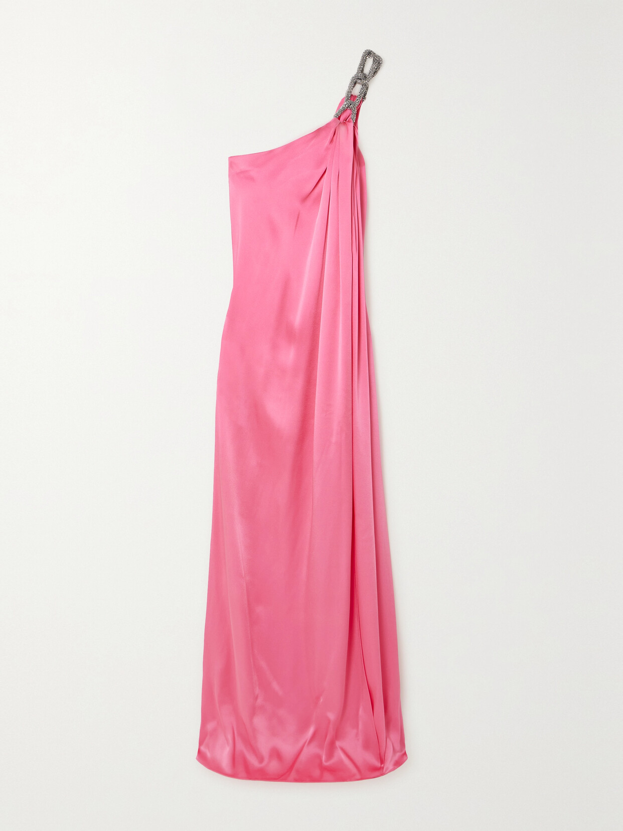 Shop Stella Mccartney Falabella One-shoulder Crystal-embellished Satin Gown In Pink