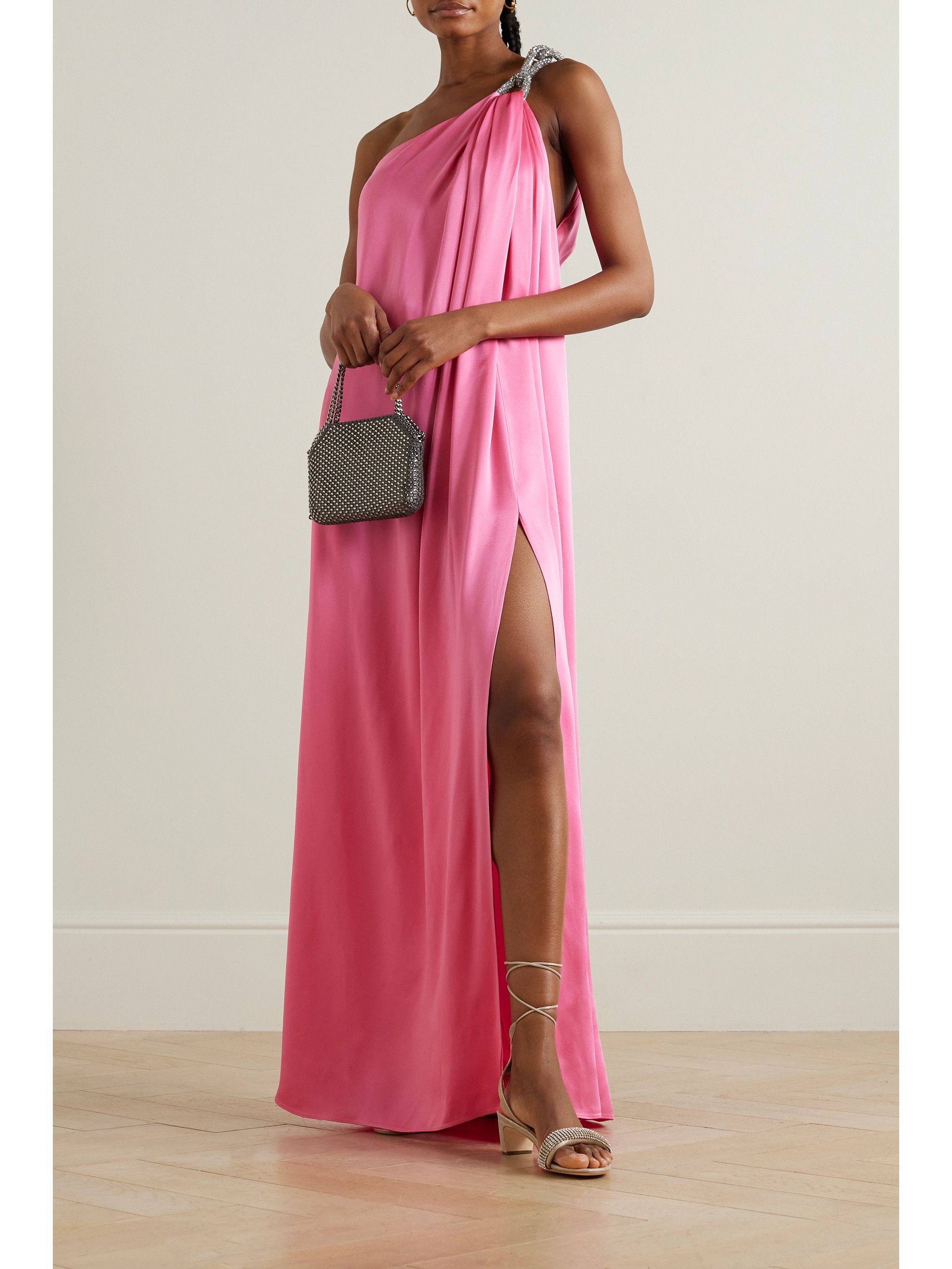 Stella McCartney Falabella one-shoulder crystal-embellished satin gown