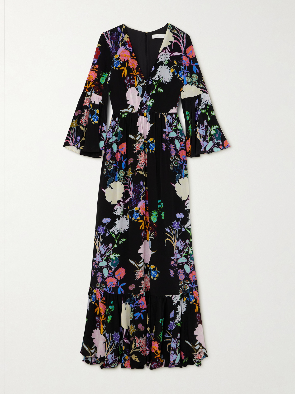 Borgo De Nor Astrea Floral-print Crepe De Chine Maxi Dress In Black