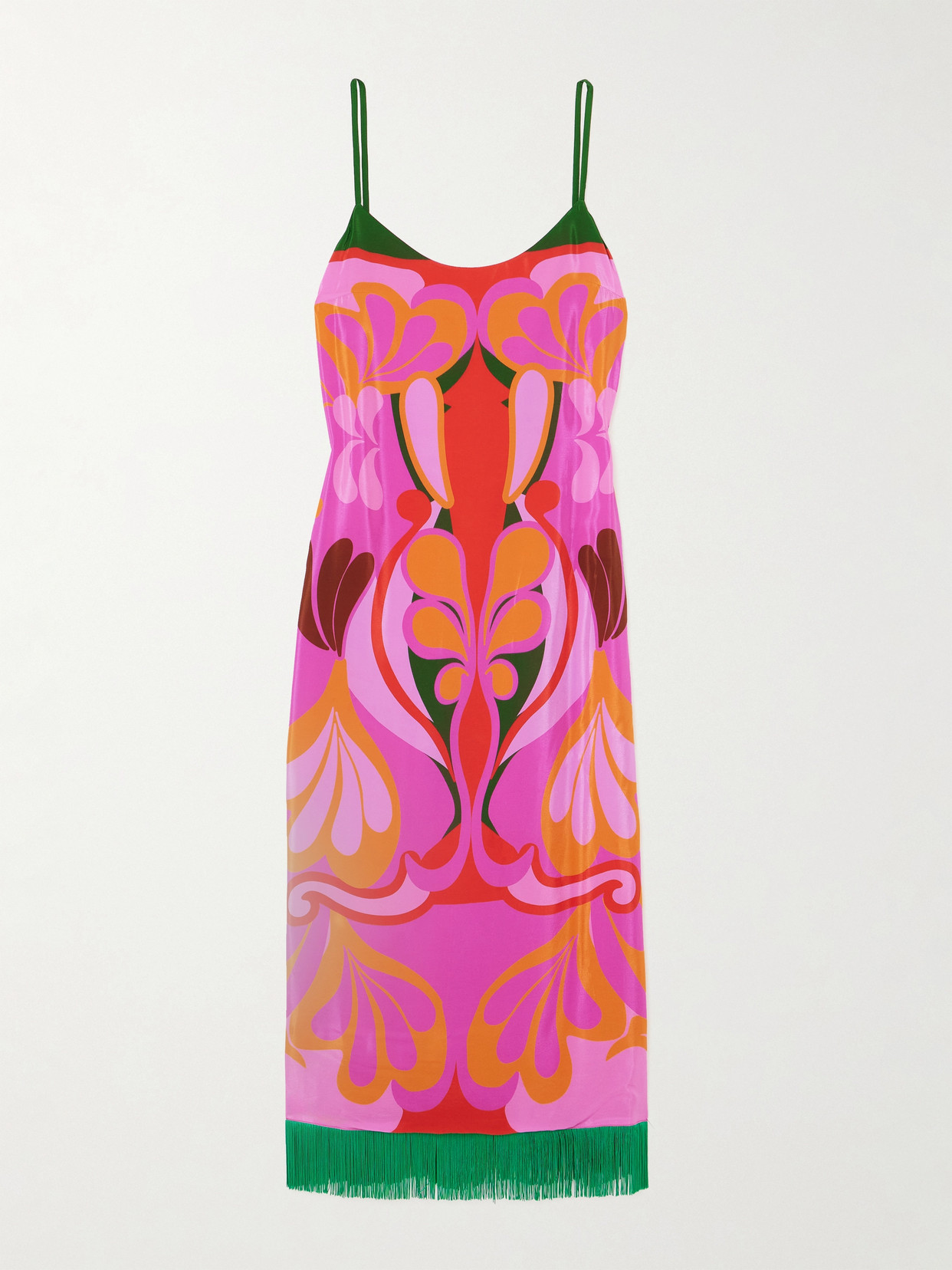 Borgo de Nor - Thalai Fringed Printed Satin Midi Dress - Orange