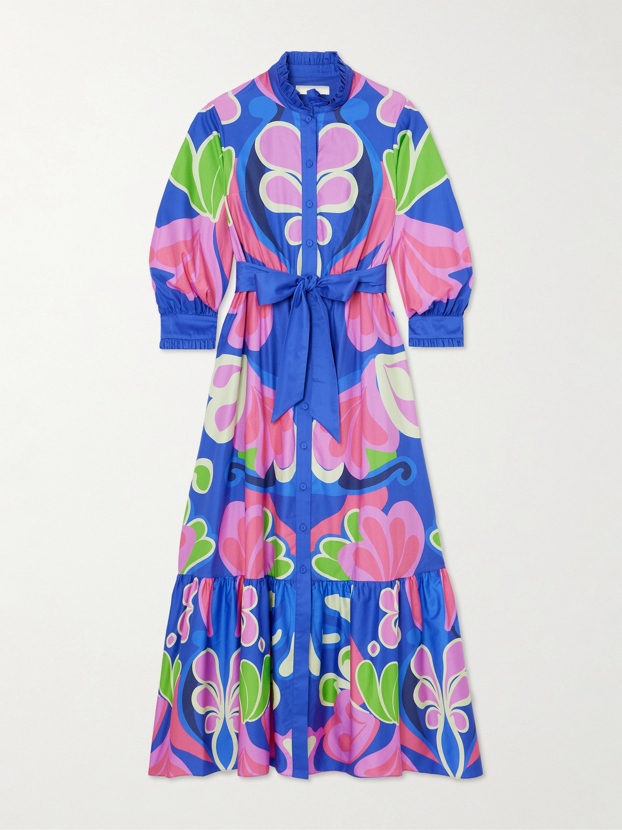 Borgo De Nor Demi Belted Floral-print Cotton-poplin Maxi Shirt Dress In Blue