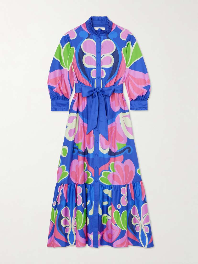 Borgo de Nor Demi Belted Floral-print Cotton-poplin Maxi Shirt Dress - UK 16