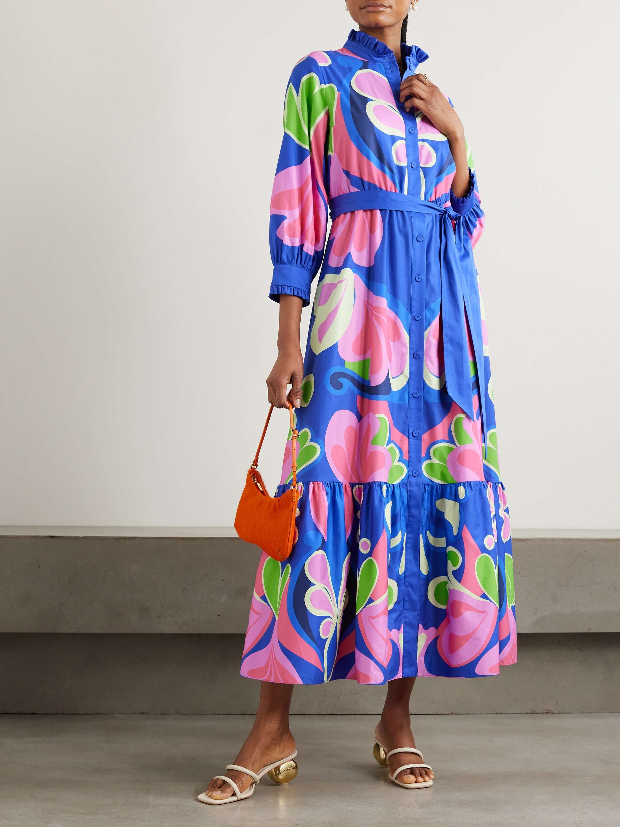 BORGO DE NOR Belted floral-print cotton-sateen maxi dress