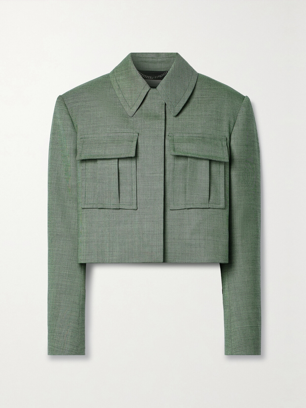 Stella Mccartney + Net Sustain Cropped Wool-blend Twill Jacket In Green