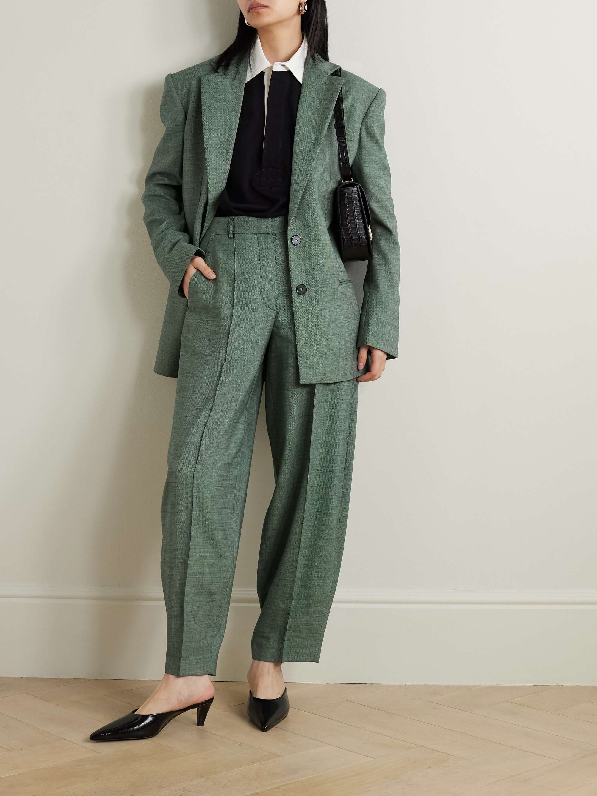 STELLA MCCARTNEY 플리츠 울 혼방 테이퍼드 팬츠