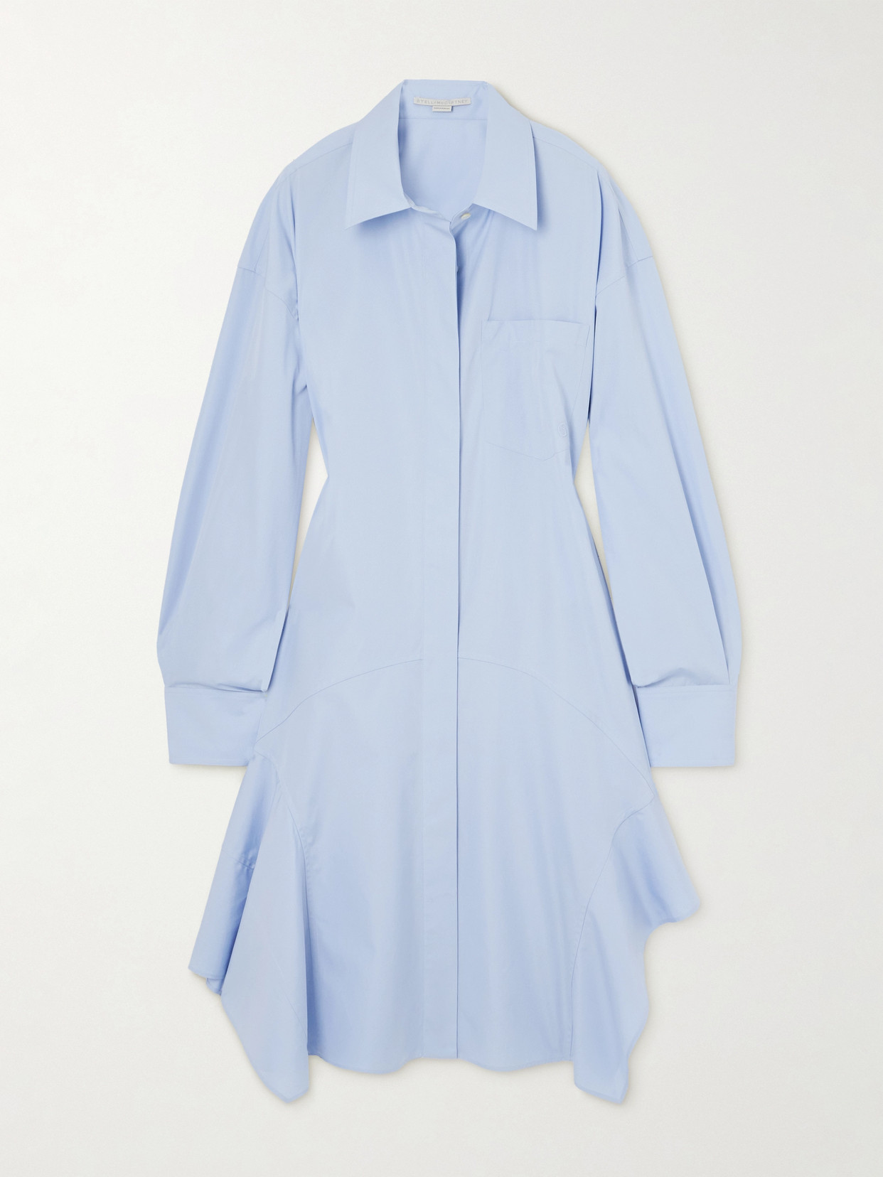 Stella Mccartney + Net Sustain Asymmetric Organic Cotton-poplin Shirt Dress In Blue