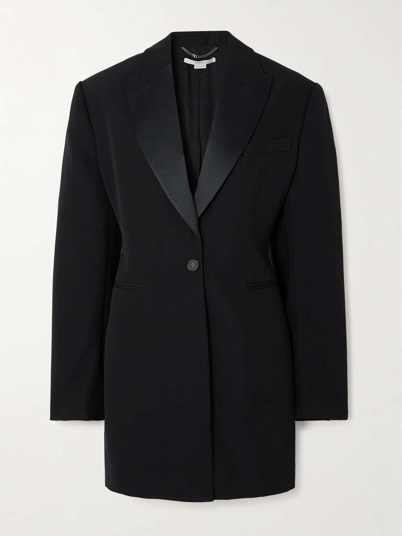 Stella McCartney + Net Sustain Satin-trimmed Grain De Poudre Wool Mini Dress