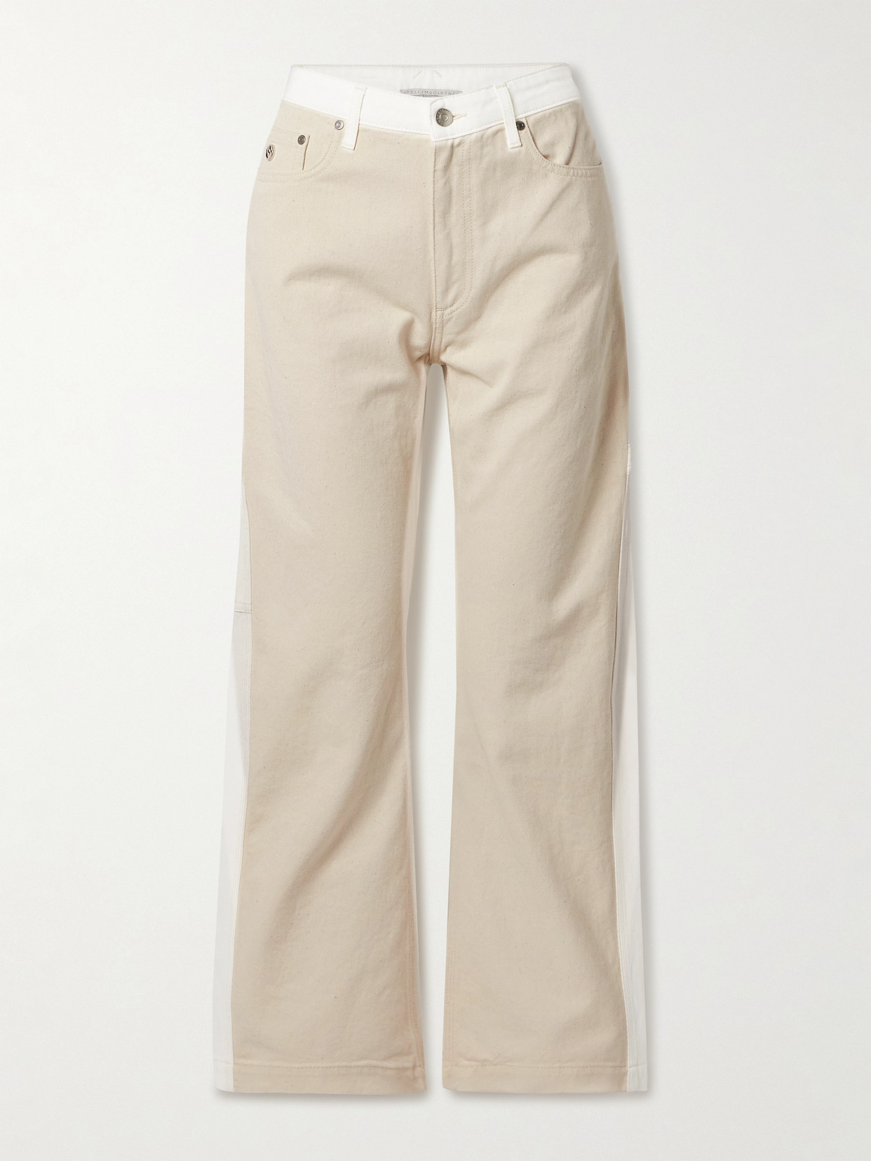 Stella McCartney + Net Sustain Cropped Two-tone High-rise Wide-leg Organic Jeans - White