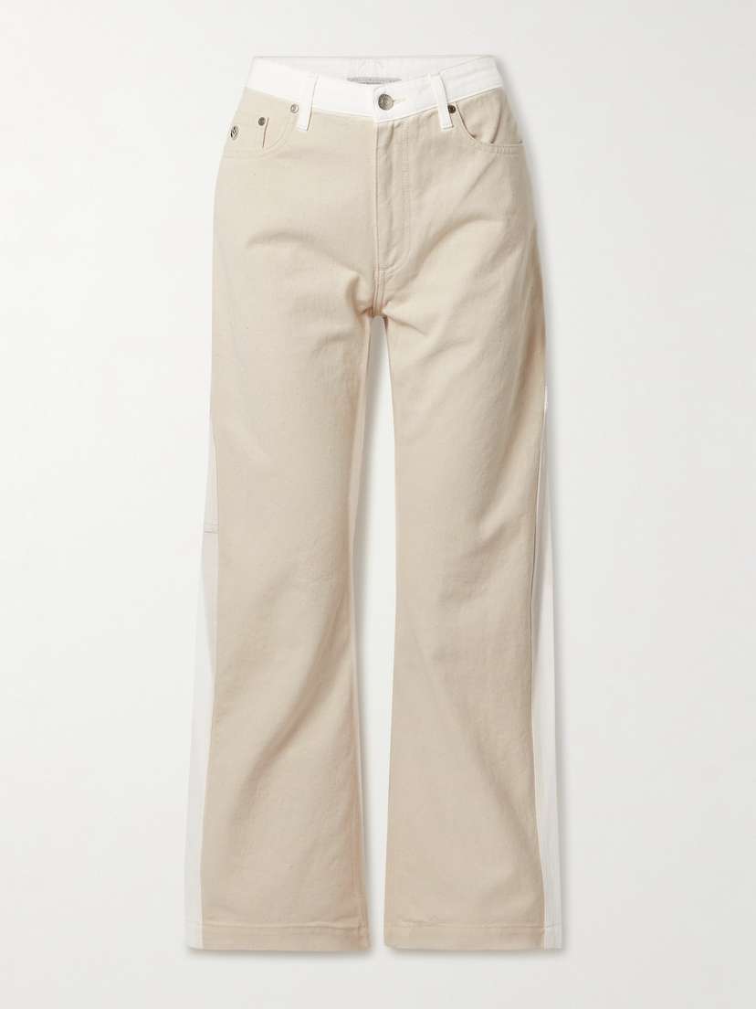 Stella McCartney + Net Sustain Cropped Two-tone High-rise Wide-leg Organic Jeans
