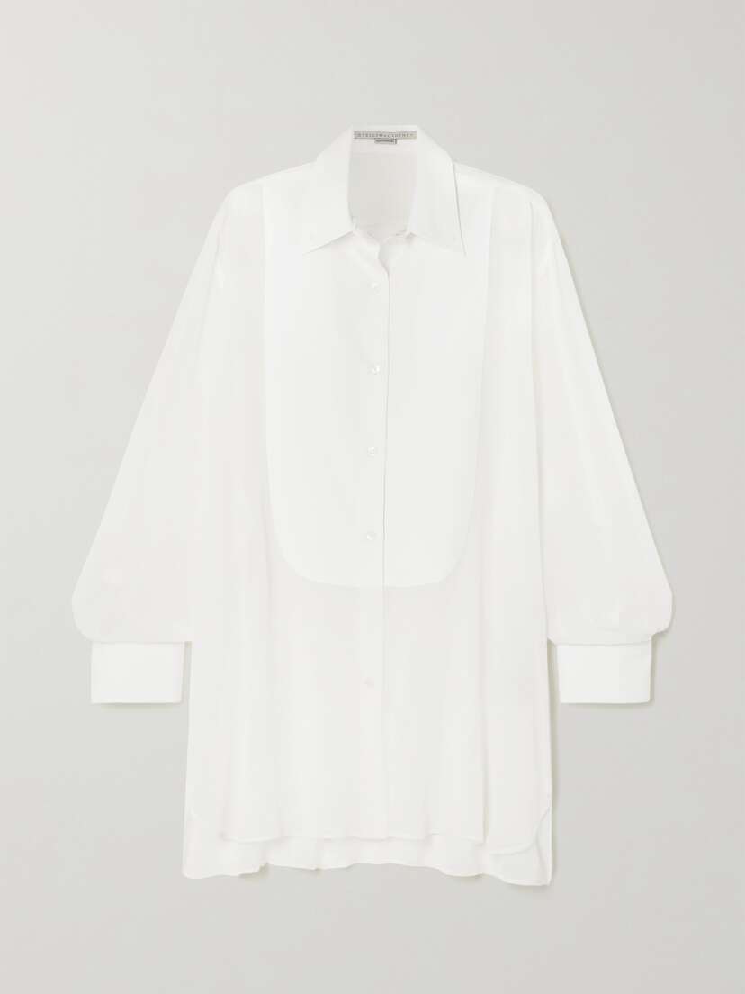 Stella McCartney Paneled Cotton-piqué And Silk-chiffon Shirt