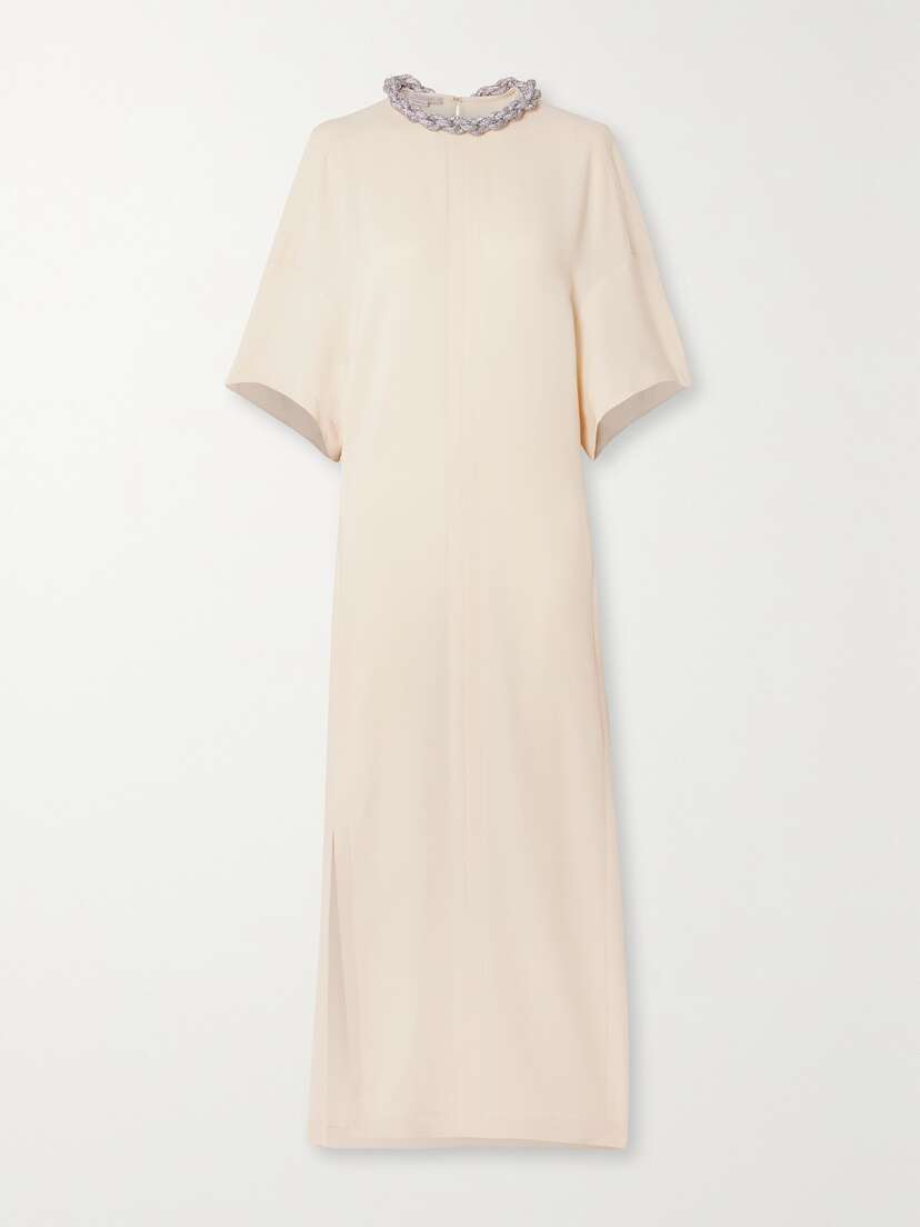 Stella McCartney Falabella Crystal-embellished Paneled Cady Maxi Dress