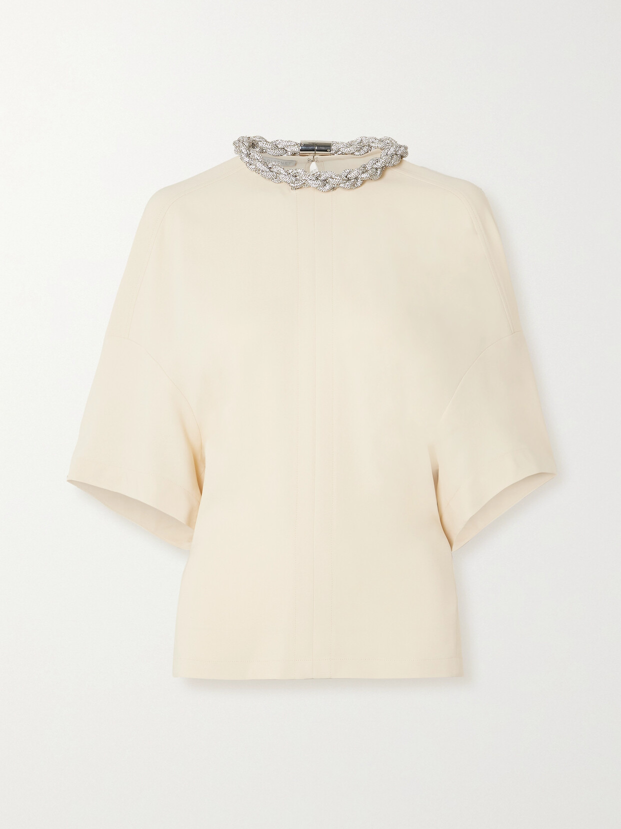 Stella Mccartney Falabella Crystal-embellished Paneled Stretch-cady Top In Cream