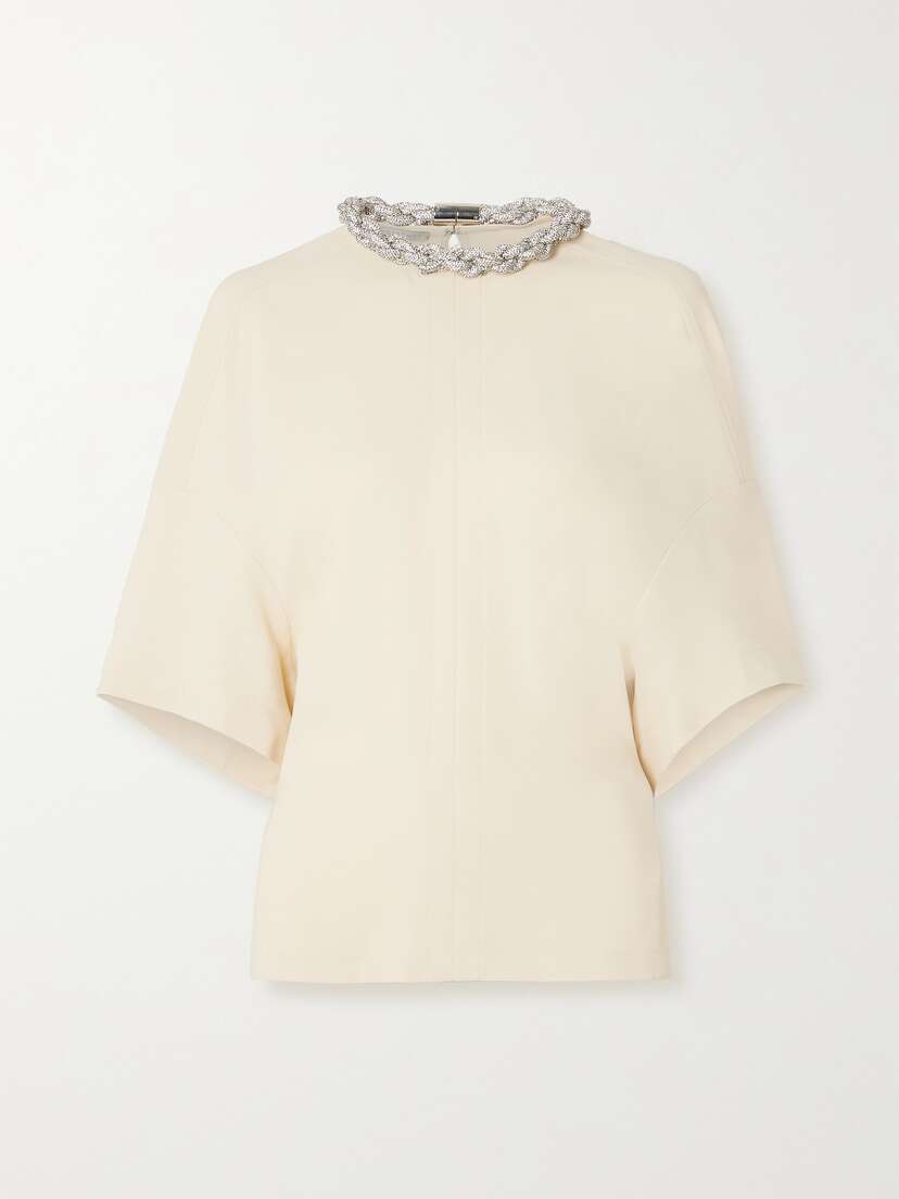 Stella McCartney Falabella Crystal-embellished Paneled Stretch-cady Top