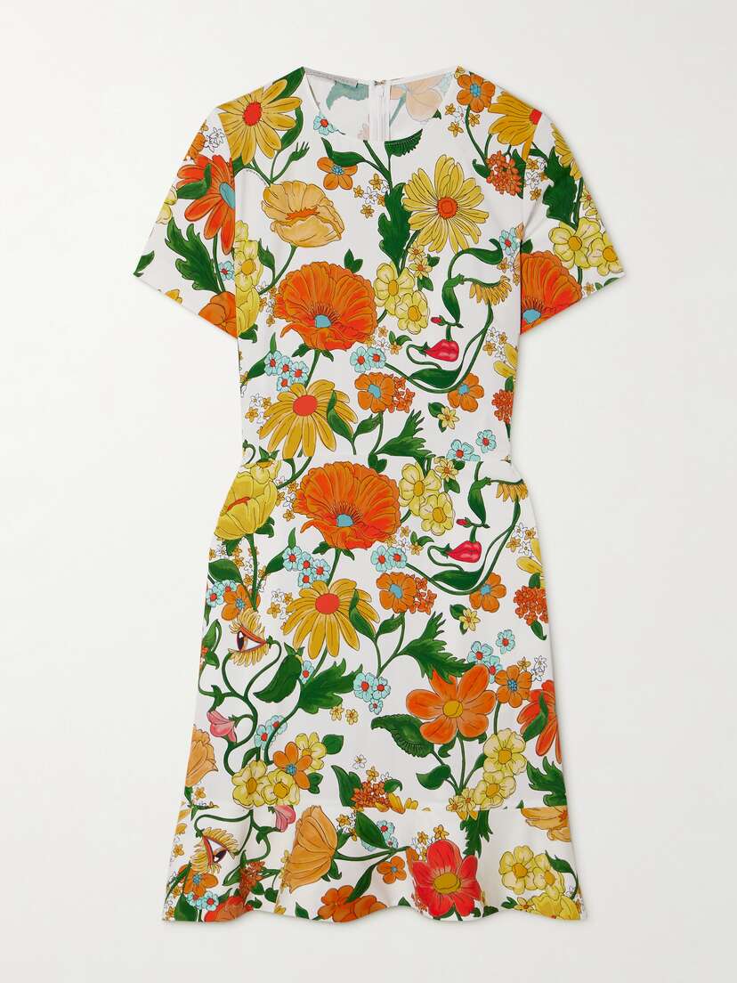 Stella McCartney + Net Sustain Ruffle-trimmed Floral-print Twill Mini Dress