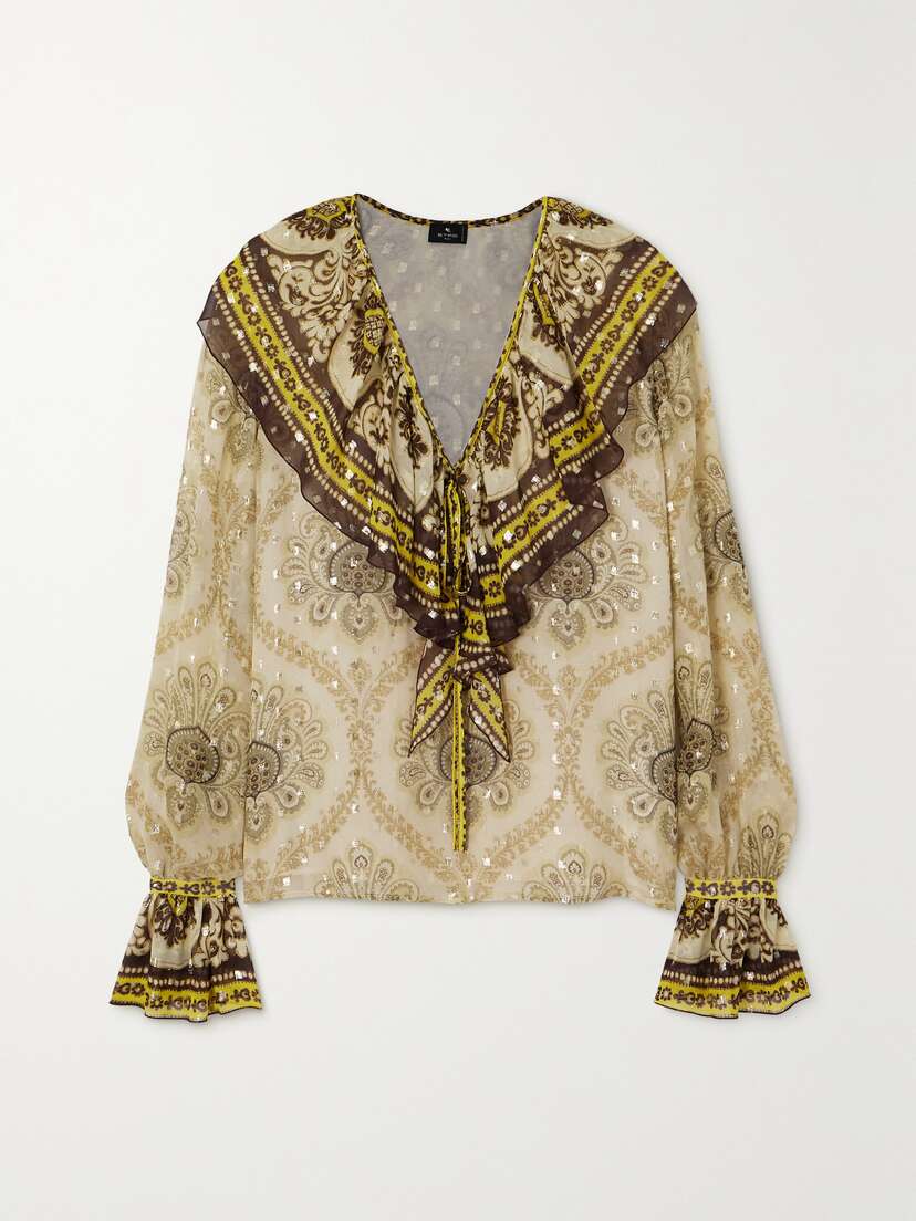 Etro Paisley-print Metallic Fil Coupé Silk-blend Blouse