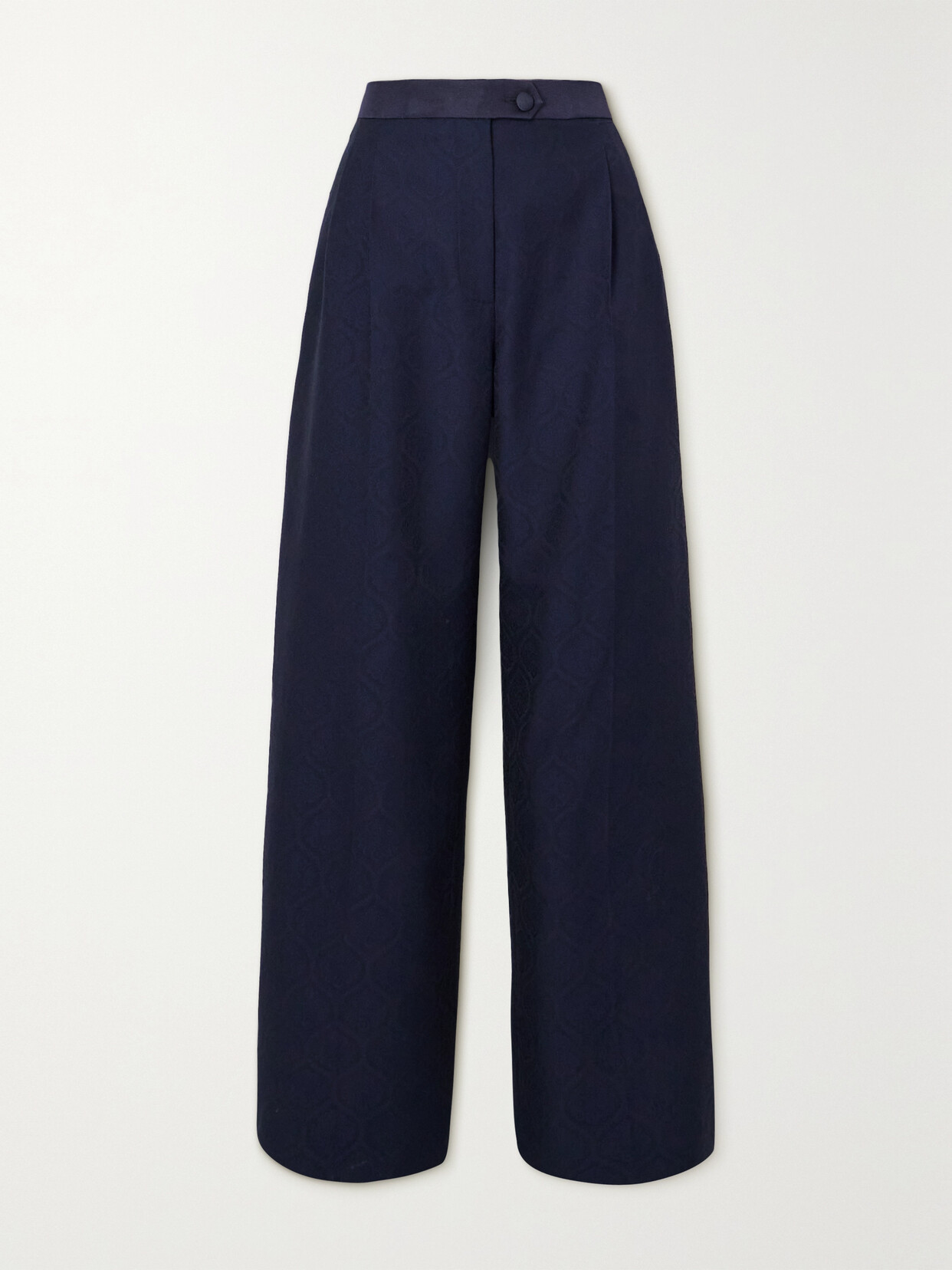 Etro Pleated Silk-trimmed Cotton And Wool-blend Jacquard Wide-leg Pants - Blue