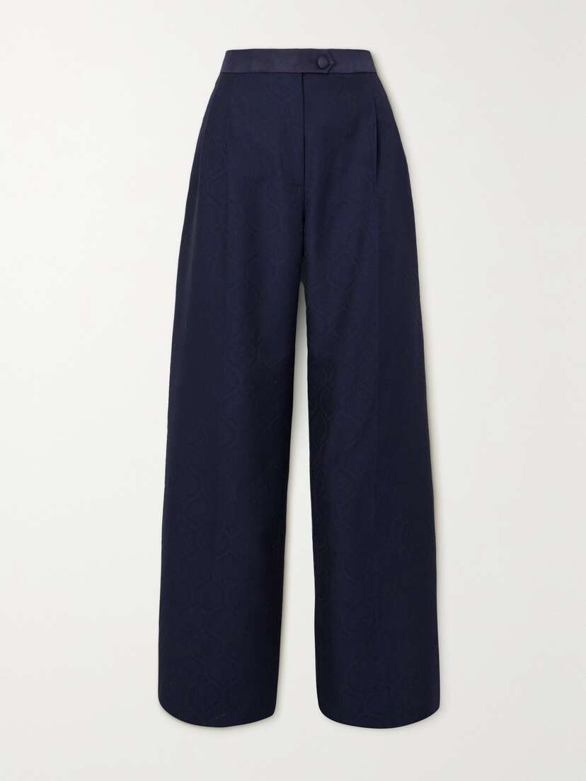 Etro Pleated Silk-trimmed Cotton And Wool-blend Jacquard Wide-leg Pants