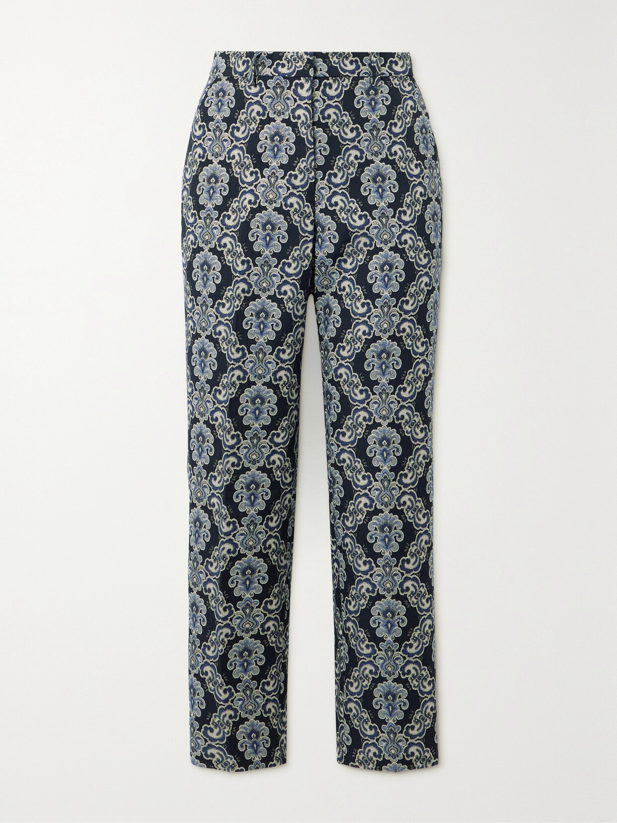 Shop Etro Metallic Brocade Skinny Pants In Blue