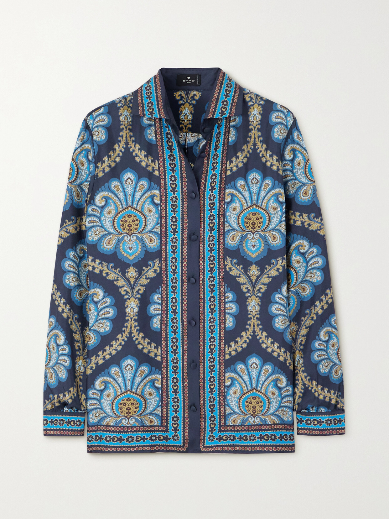 Etro Printed Silk-twill Shirt In Blue