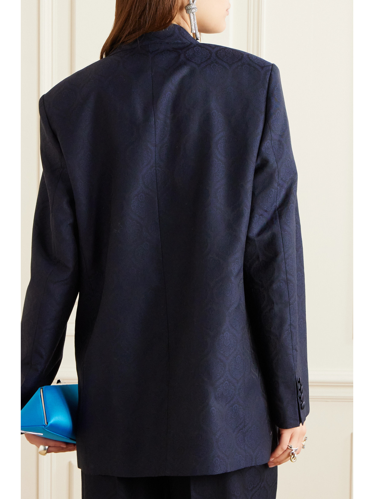 Etro Double-breasted Cotton And Wool-blend Jacquard Blazer In Blue