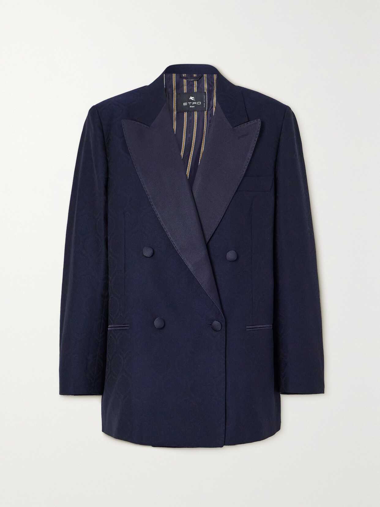 Etro Double-breasted Cotton And Wool-blend Jacquard Blazer In Blue