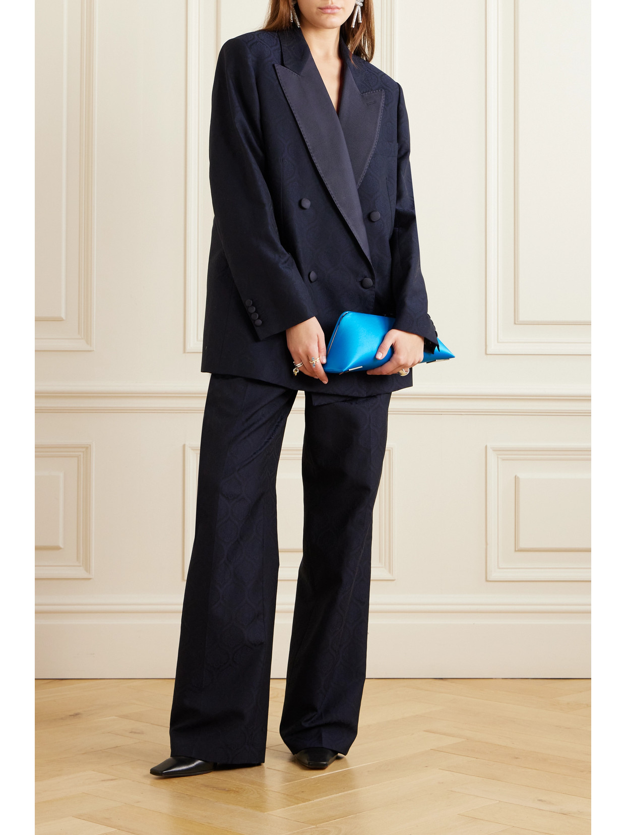 Etro Double-breasted Cotton And Wool-blend Jacquard Blazer In Blue