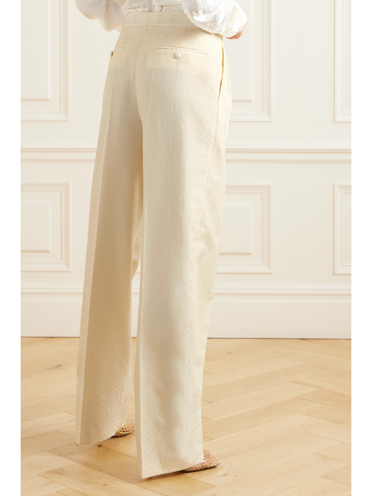Etro Pleated Cotton And Wool-blend Jacquard Wide-leg Pants In Ivory