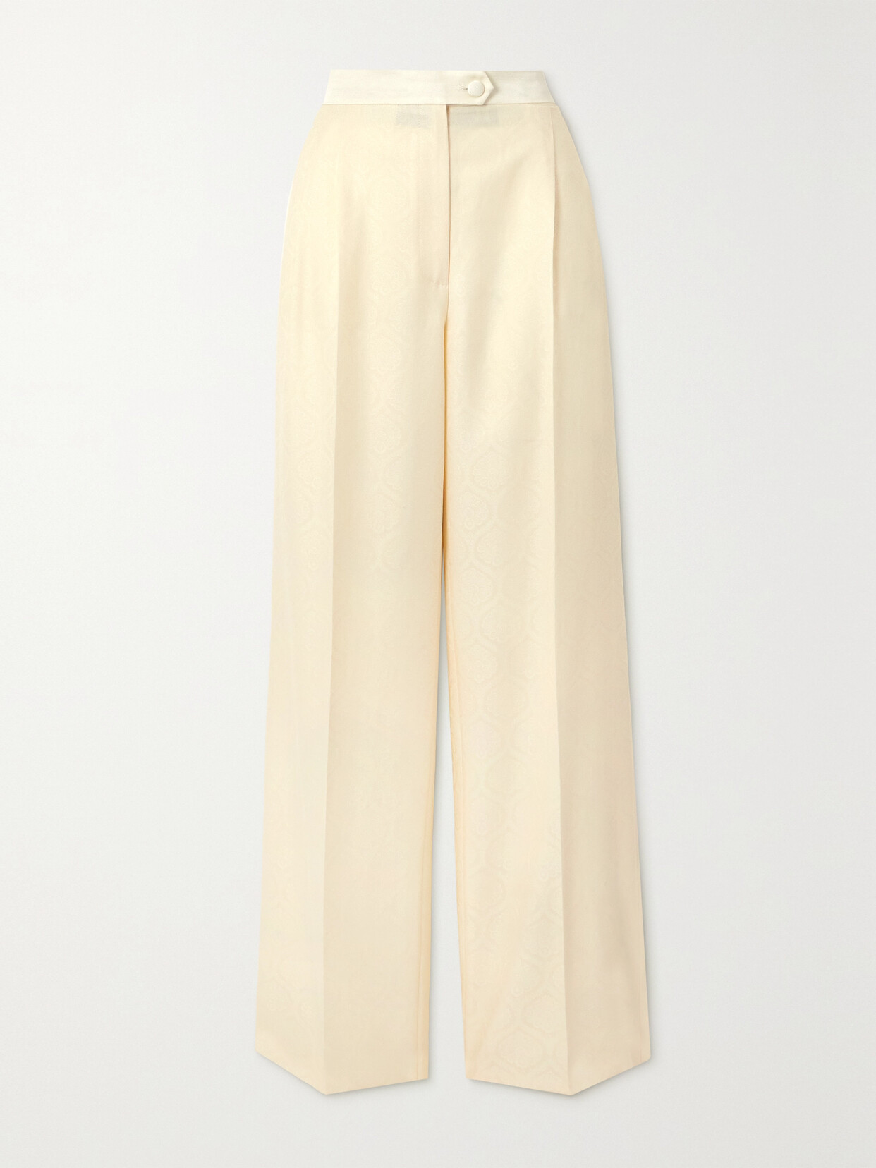 Etro Pleated Cotton And Wool-blend Jacquard Wide-leg Pants In Ivory