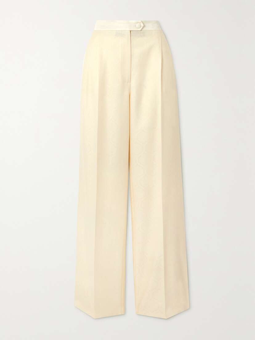 Etro Pleated Cotton And Wool-blend Jacquard Wide-leg Pants