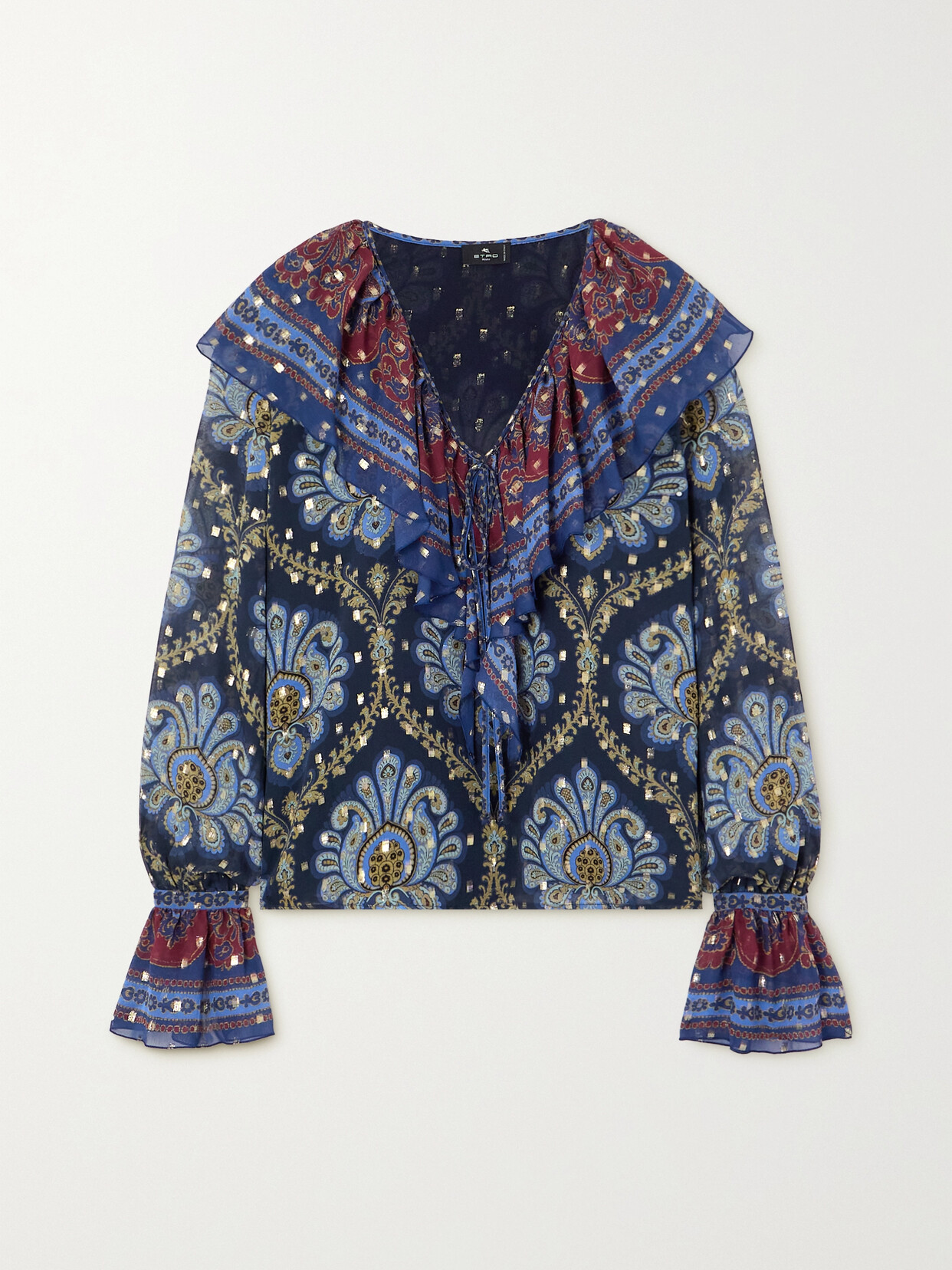 Etro Paisley-print Metallic Fil Coupé Silk-blend Blouse In Blue