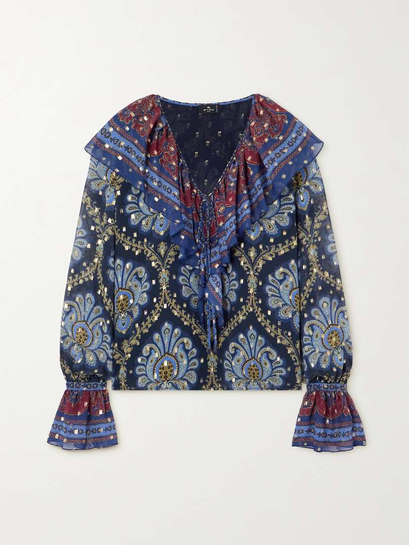 Etro Paisley-print Metallic Fil Coupé Silk-blend Blouse