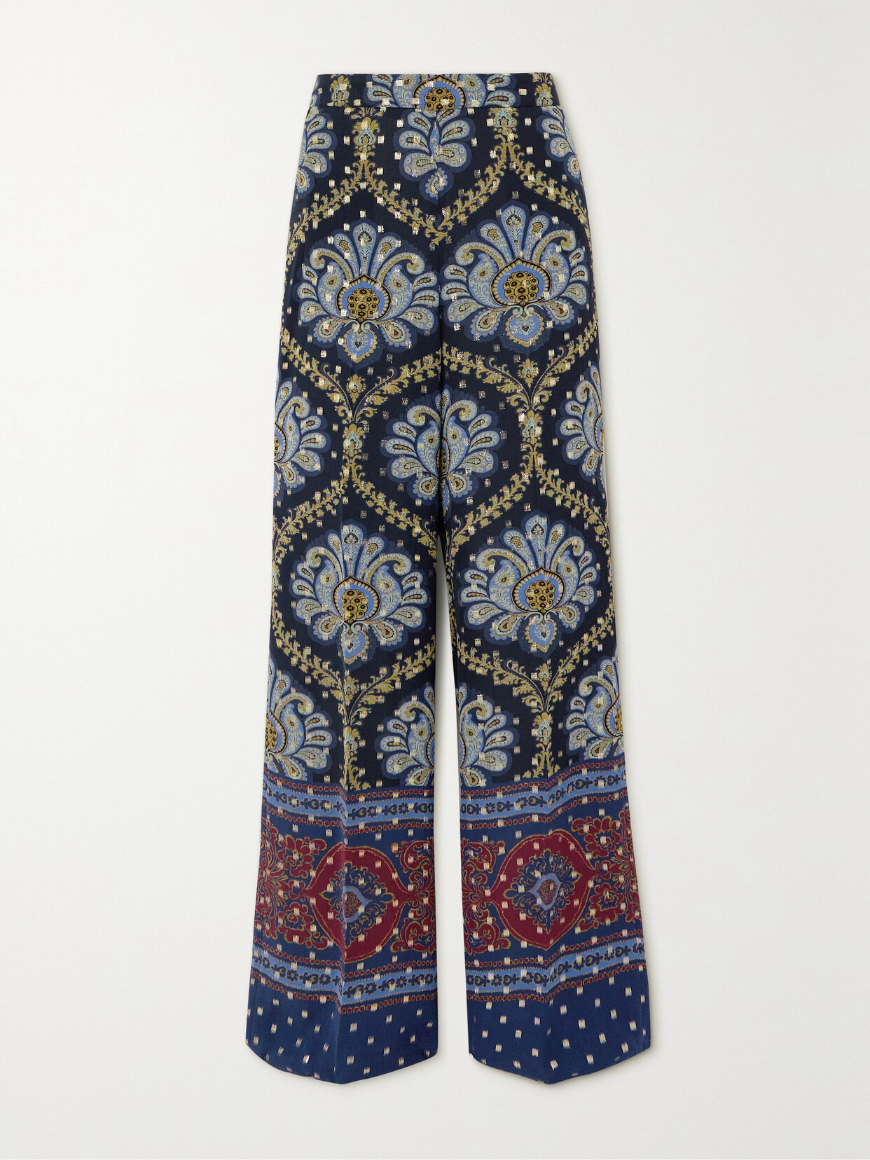 Etro Paisley-print Metallic Fil Coupé Silk-blend Wide-leg Pants In Blue