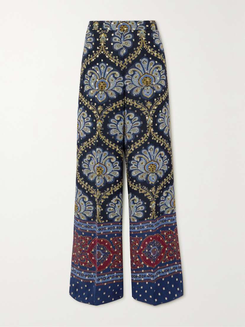 Etro Paisley-print Metallic Fil Coupé Silk-blend Wide-leg Pants