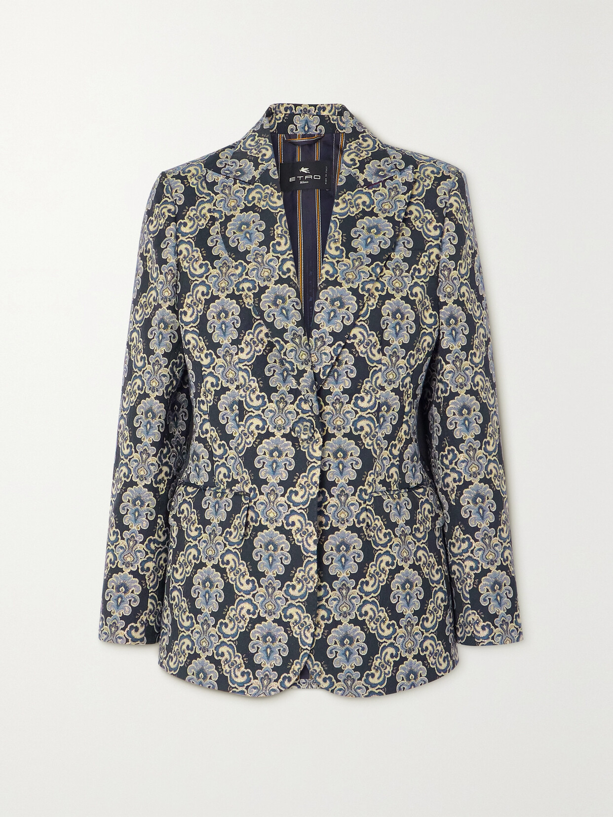 Shop Etro Metallic Brocade Blazer In Blue