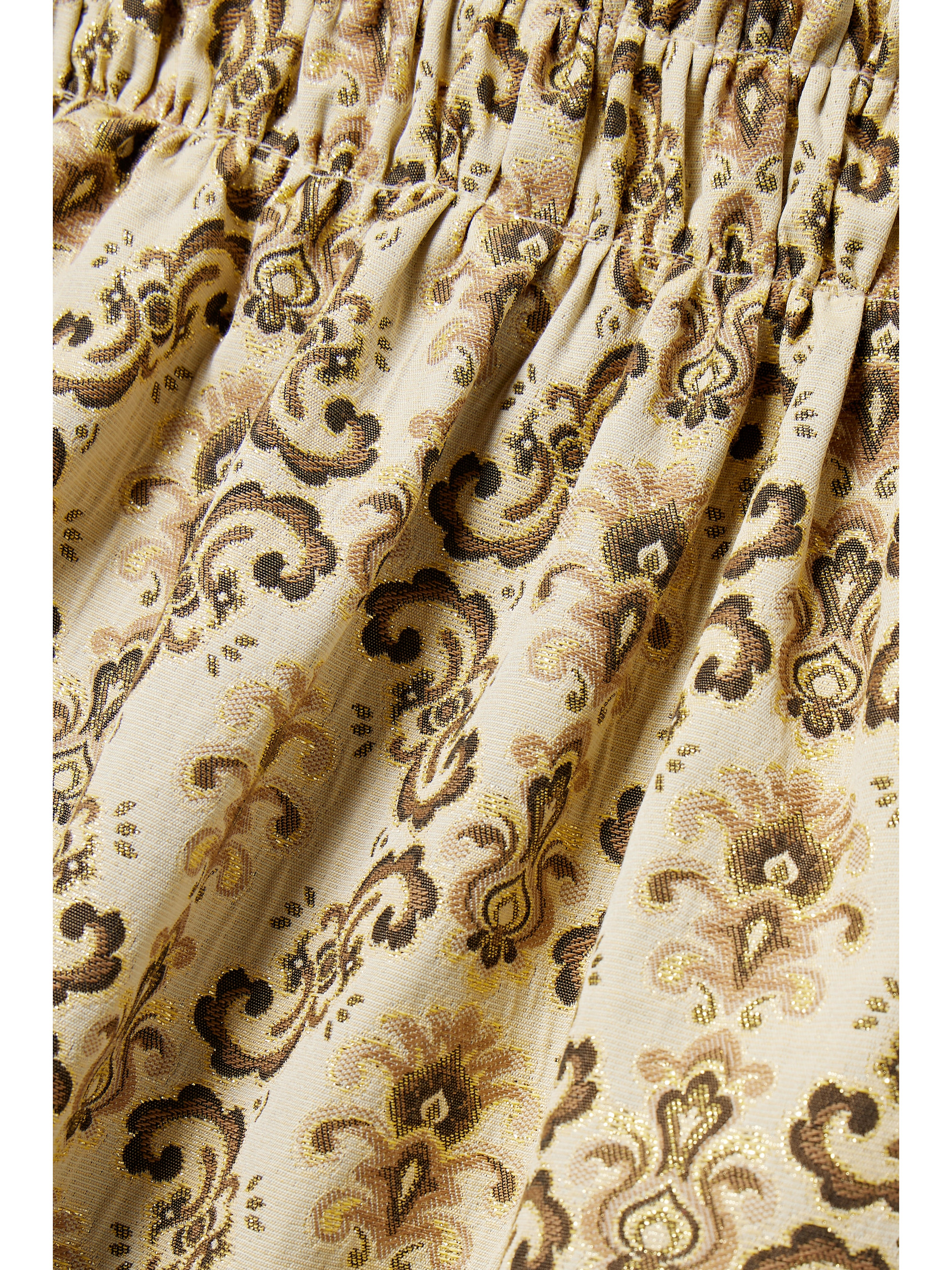 Etro Grosgrain-trimmed gathered metallic brocade mini dress