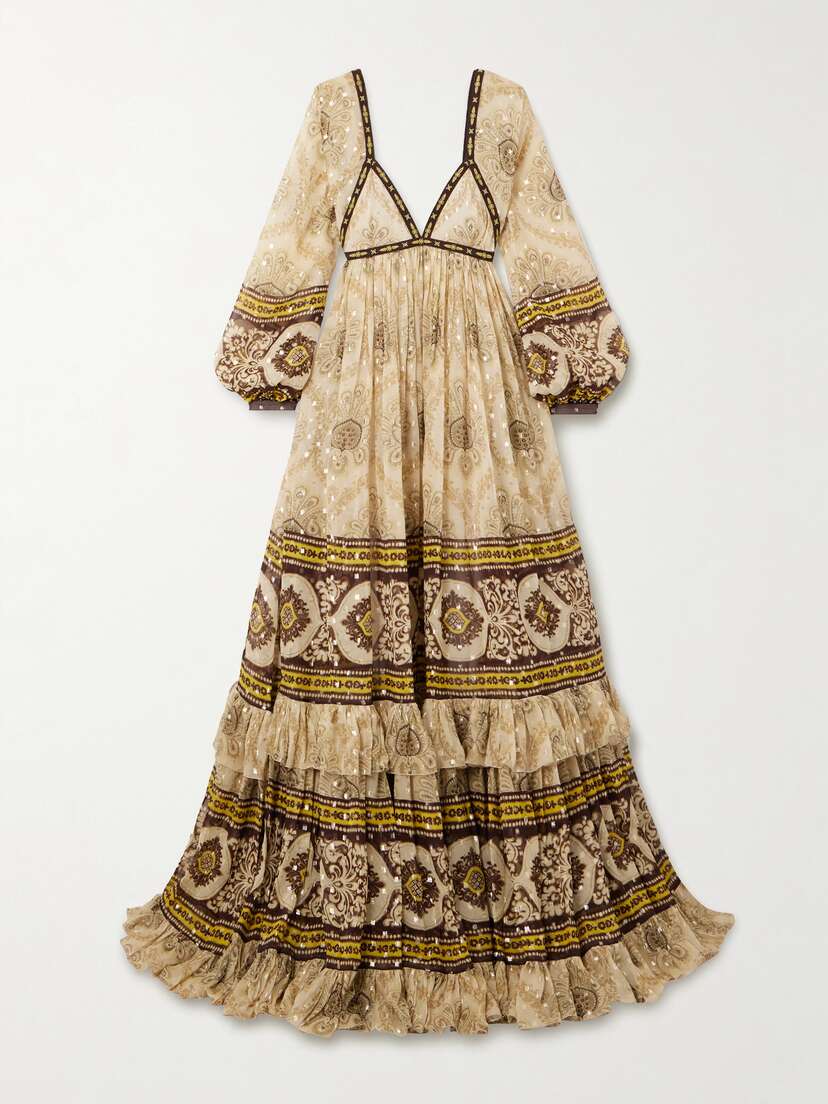 Etro Tiered Floral-print Fil Coupé Silk-blend Jacquard Gown