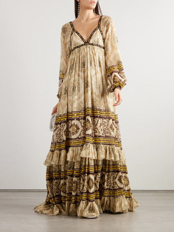 Etro Tiered floral-print fil coupé silk-blend jacquard gown