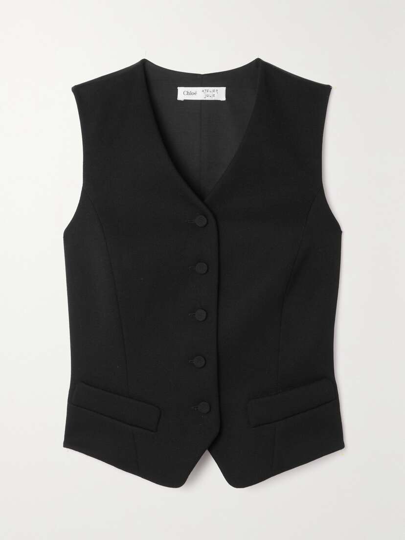 Chloé + Atelier Jolie Wool-gabardine And Wool And Silk-blend Satin Waistcoat